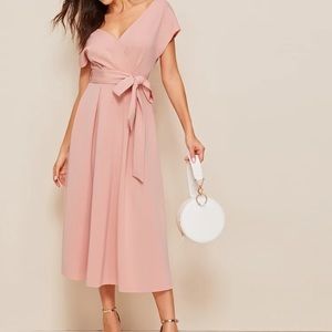 Pink off the shoulder midi dress